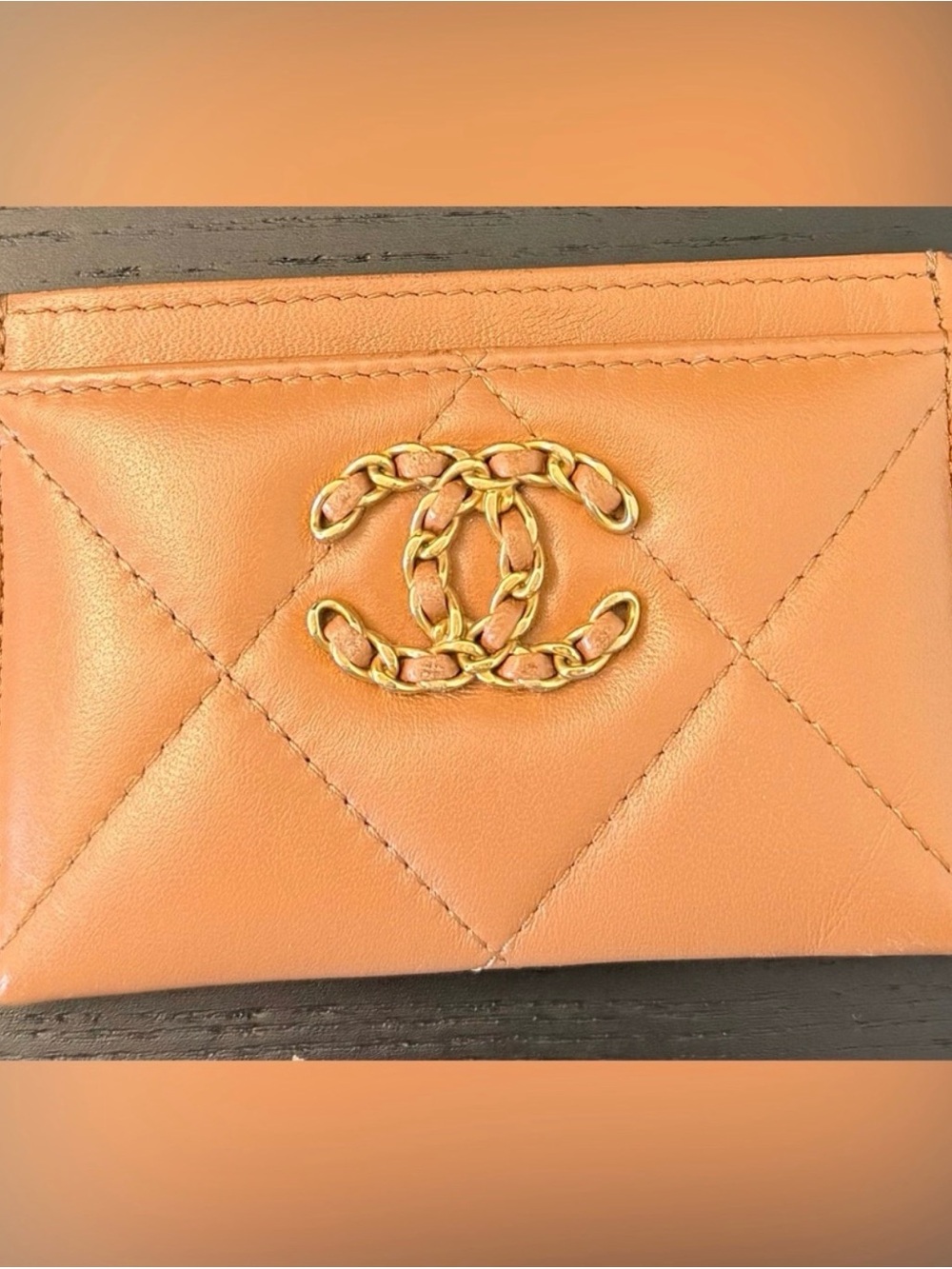 CHANEL Quilted Card Holder with Gold CC Chain Logo